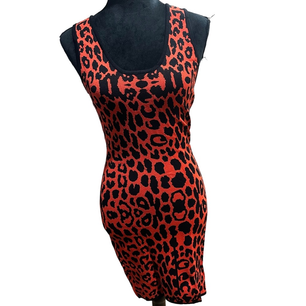 Superdown Revolve Mandie Racer Knit Red Leopard Bodycon Mini Dress Size Small